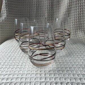 Artland Set Of 6 Clear Stemless Glasses With Gold And Silver Swirl Detail 15 Oz.